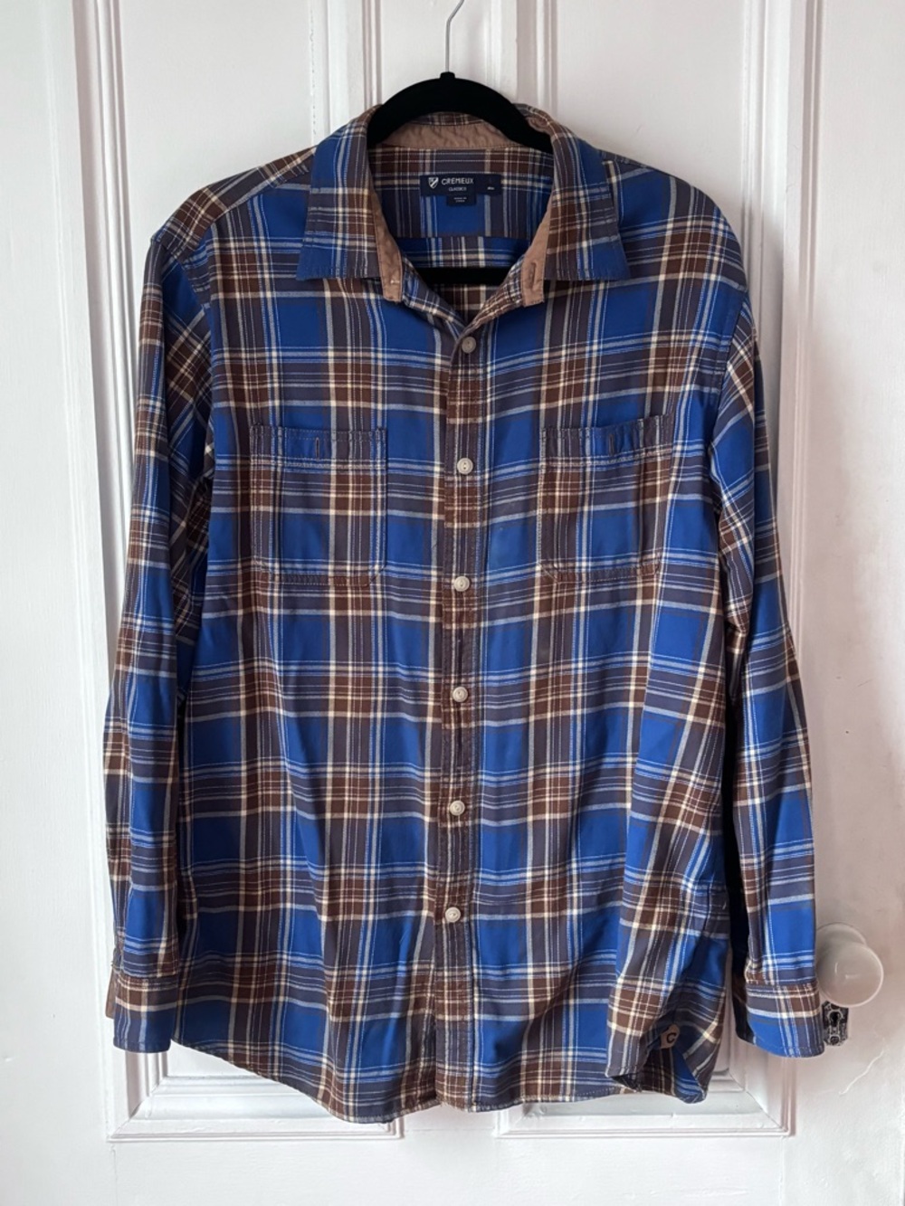 Men’s Cremieux Classics Long Sleeve Plaid Flannel Elbow Patch Shirt Size Large